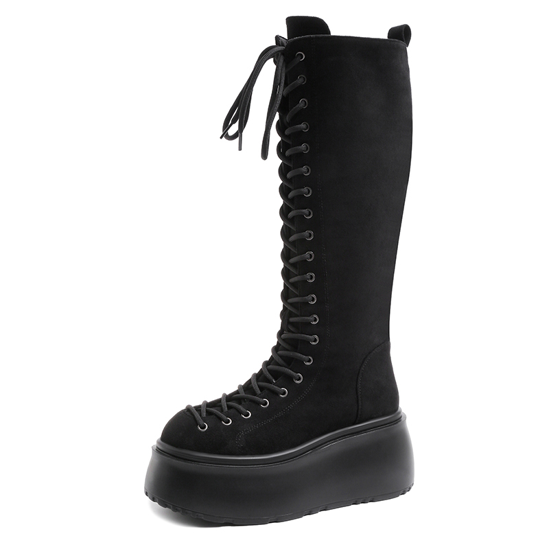 Women'S Fashion Korea - 8CM Fashion Wedge-heeled Tassel Mid-tube Boots