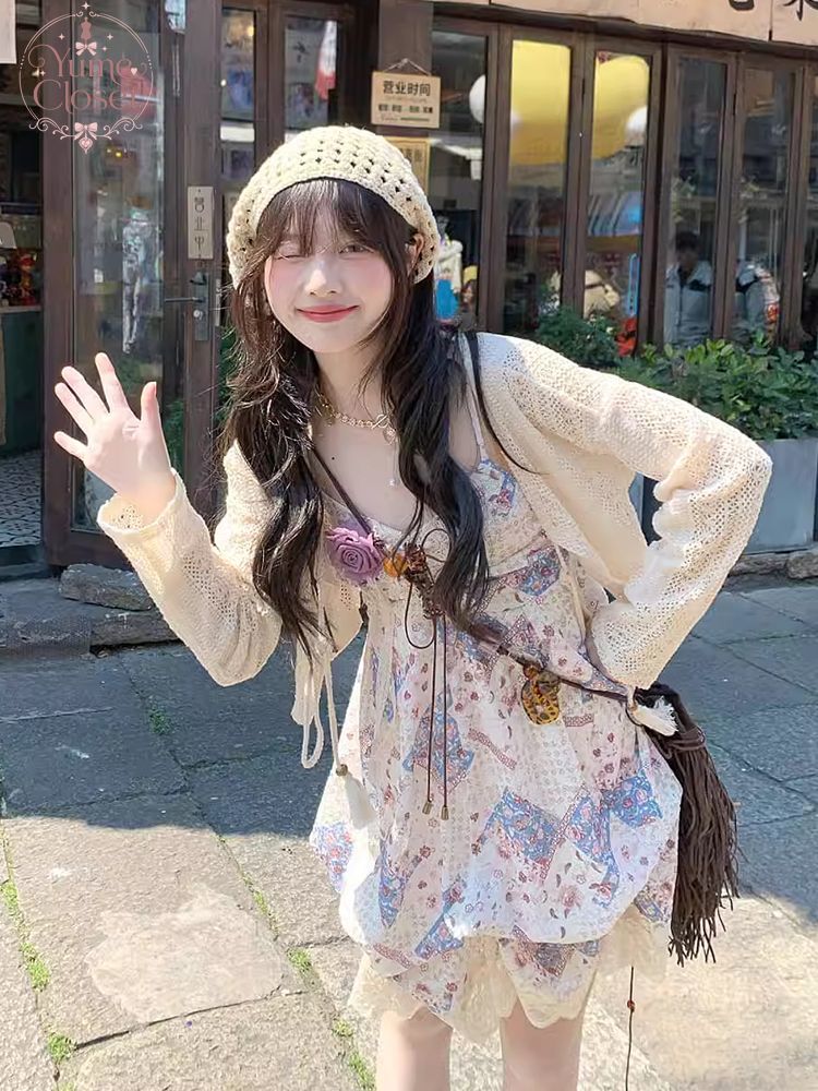 Summer Vintage Cami Dress Set  - Lace Trim Cami ulasan dan harga